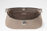 2026 All Around PM Tote Bag with Openwork Monogram Pattern, Pebble Gray Mahina Calfskin M27336